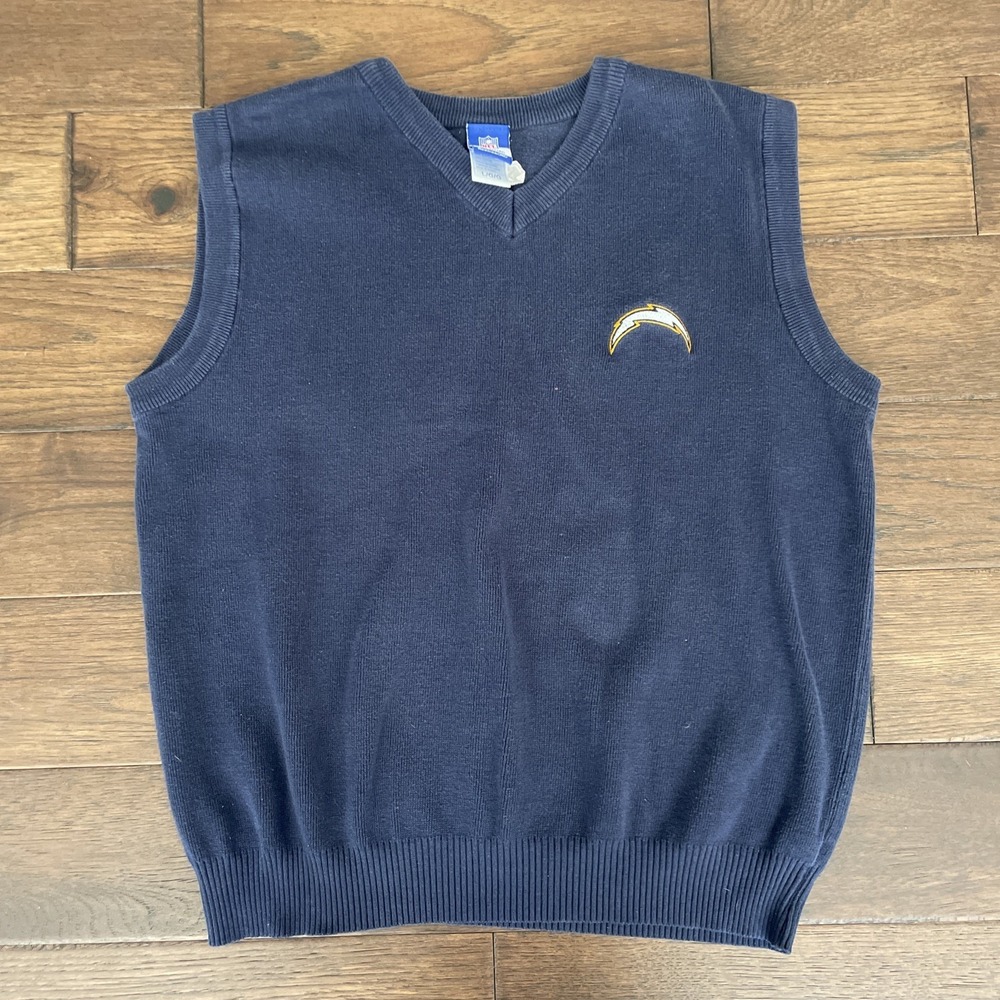 San Diego Chargers Sweater Vest Men Large‎ Blue Reebok NFL V-Neck Pullover
